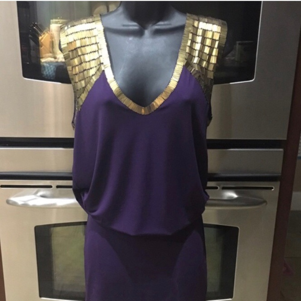 Bebe purple mini dress with gold detail